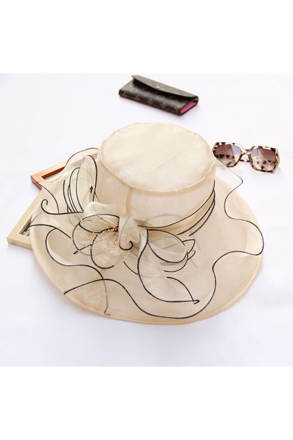 1 beige Charming Wide-Brim Mesh Flower Hat for Special Occasions  One Size Fits Most