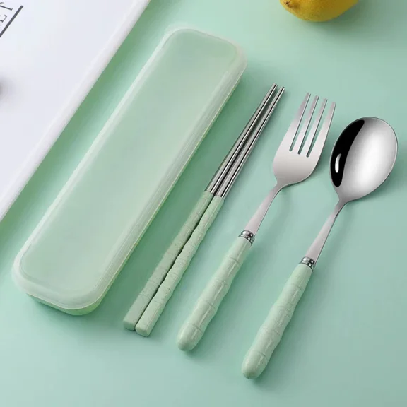 Firefly Hope 1 set Complete Stainless Steel Silverware Set - Forks, Spoons & Chopsticks -Green