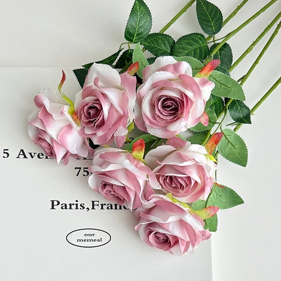 Firefly Hope 10-Pack Realistic Silk Artificial Roses with Long Stems, Low-Maintenance Faux Flowers for Vase Arrangements, Wedding Table Centerpieces, Home Decor, Wine Red White