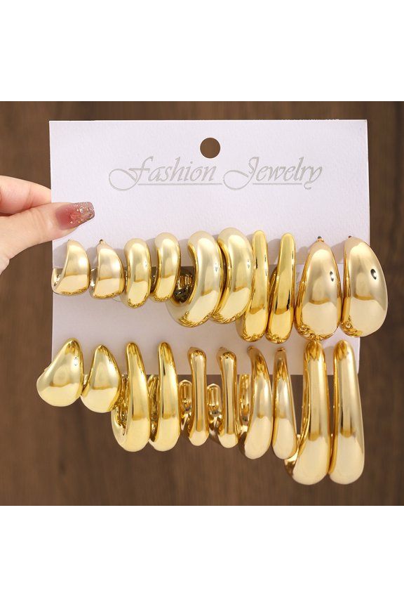 10 Pair Trendy Plated Hollow Tube Circle Ear Loops, Lightweight Chunky Large Gold Tone Hoops, Ear Jewelry Multipack for Women Daily Outfits, Golden A