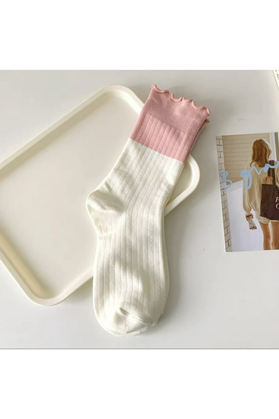 10 Pairs Soft Thin Cotton Ruffled Socks for Women, Above Ankle Bootie & Crew Socks,Light Pink
