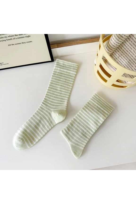 10 Pairs Soft Thin Cotton Socks with Fine Stripes for Women, Above Ankle Bootie & Crew Socks,Green