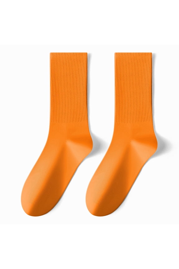 10 Pairs Women's Mid-Calf Crew Socks, Breathable Combed Cotton Casual Socks, Lightweight Solid Color Socks for Daily Wear & Gym Workout, Orange