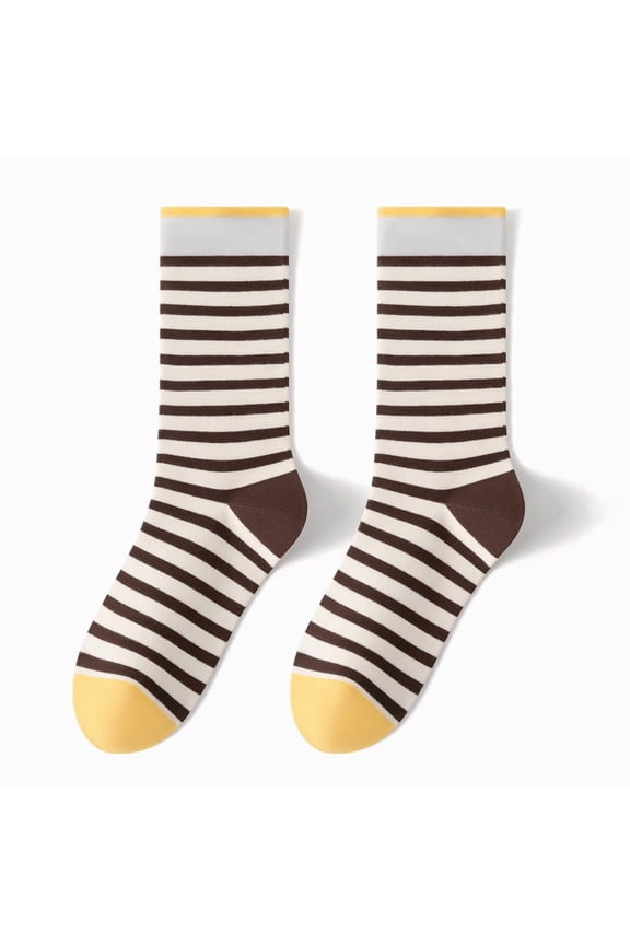 10 Pairs Women's Retro Striped Crew Socks, Colorful Cute Casual Quarter Socks, Breathable Athletic Socks Ideal for Daily Wear & Ladies Gift Giving, Brown