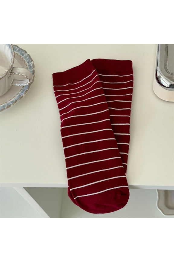 10 Pairs Women's Retro-Style Striped Athletic Crew Socks - Cute, Comfortable & Perfect for Casual WearRed