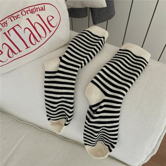 Firefly Hope 10 Pairs Women's Retro-Vintage Striped Cotton Crew Socks - Cute Athletic Aesthetic, Soft & Versatile for Daily Wear，Beige