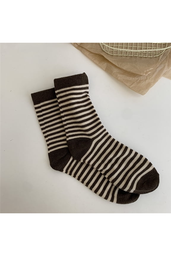 10 Pairs Women's Retro-Vintage Striped Cotton Crew Socks - Cute Athletic Aesthetic, Soft & Versatile for Daily WearBrown