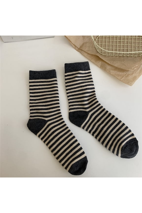 10 Pairs Women's Retro-Vintage Striped Cotton Crew Socks - Cute Athletic Aesthetic, Soft & Versatile for Daily WearDark Grey