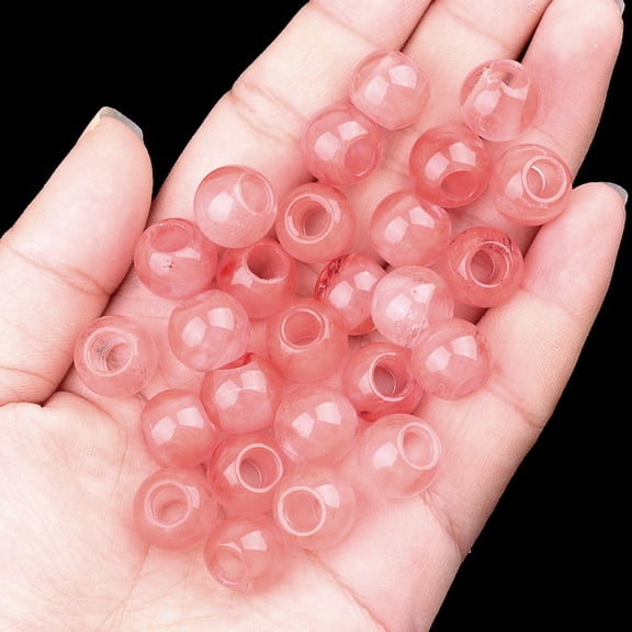 Firefly Hope 10 Pcs 12mm Round Natural Gemstone Loose Beads, 5mm Big Hole for DIY Jewelry Making, Bracelets & Macrame Projects, Cherry Quatrz
