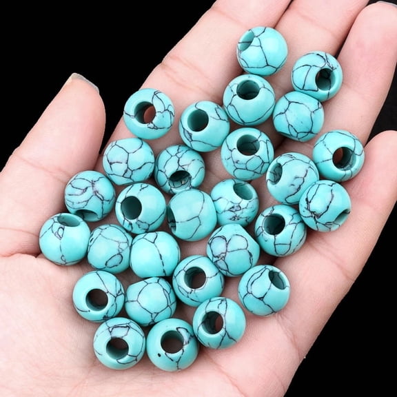 Firefly Hope 10 Pcs 12mm Round Natural Gemstone Loose Beads, 5mm Big Hole for DIY Jewelry Making, Bracelets & Macrame Projects, Green Turquoise