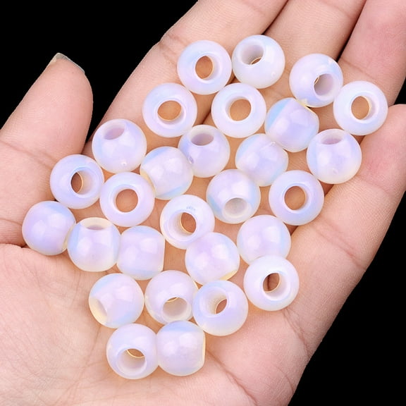 Firefly Hope 10 Pcs 12mm Round Natural Gemstone Loose Beads, 5mm Big Hole for DIY Jewelry Making, Bracelets & Macrame Projects, Opal