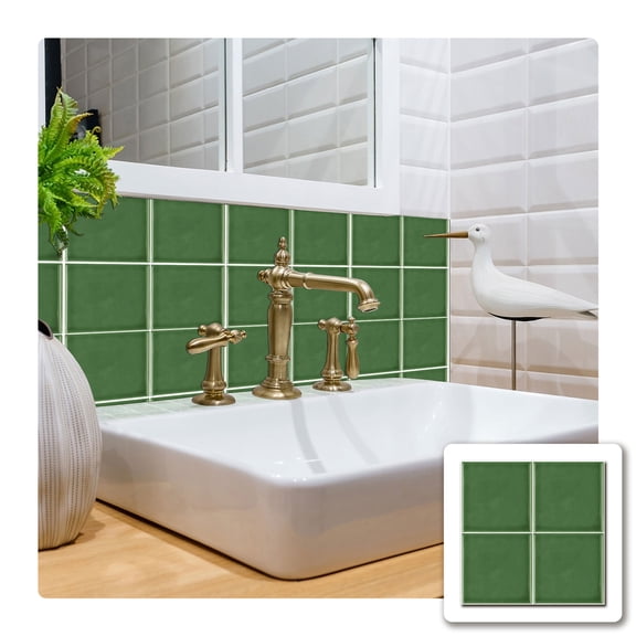 Firefly Hope 10 Pcs 5.9"5.9" Thicker Peel and Stick Tiles, Removable Waterproof Vinyl Wall Tile Backsplash for Kitchen & Bathroom Home Renovation, Green