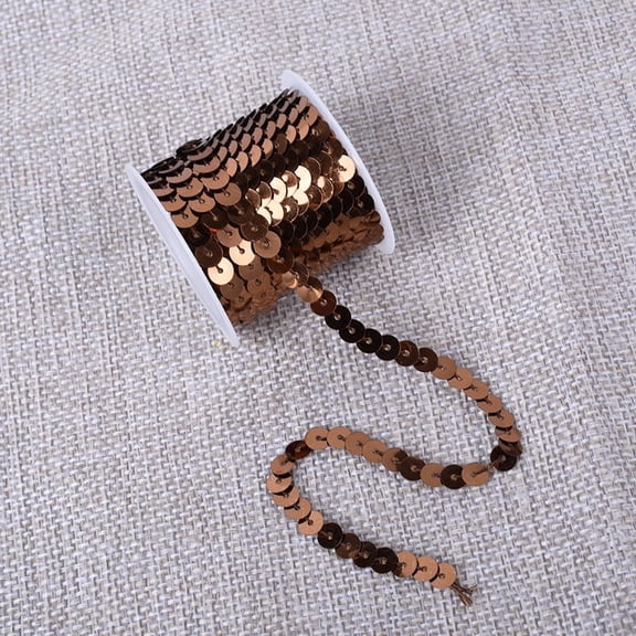 Firefly Hope 10 Rolls 6mm Flat Sequin Trim Strip, 5 Yards Metallic Shiny Sequins Ribbon Sewing String for Mermaid Crafts Halloween Costume Embellishments,Brown