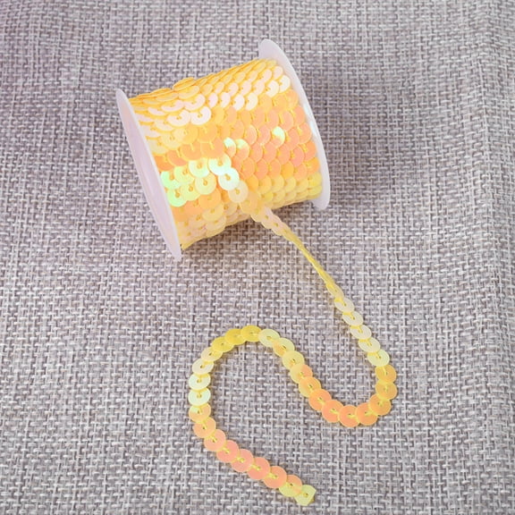 Firefly Hope 10 Rolls 6mm Flat Sequin Trim Strip, 5 Yards Metallic Shiny Sequins Ribbon Sewing String for Mermaid Crafts Halloween Costume Embellishments,Yellow AB