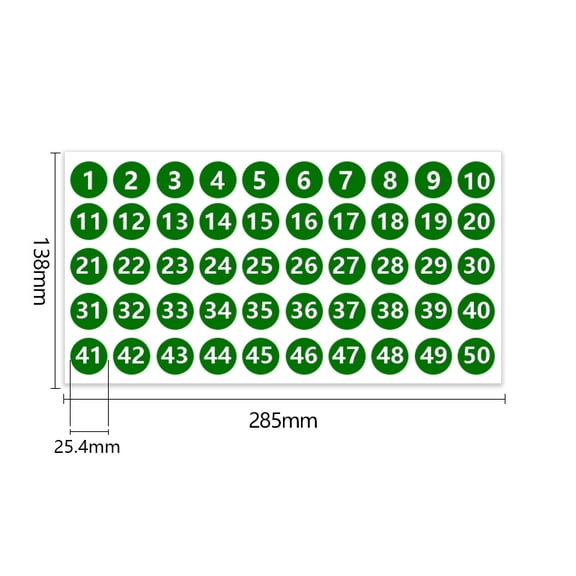 Firefly Hope 10 Sheets 1 Inch Green Vinyl Labels, Black Consecutive 1-50 Number Decals, Self-Adhesive Stickers for Office, Classroom, Storage & Inventory Marking