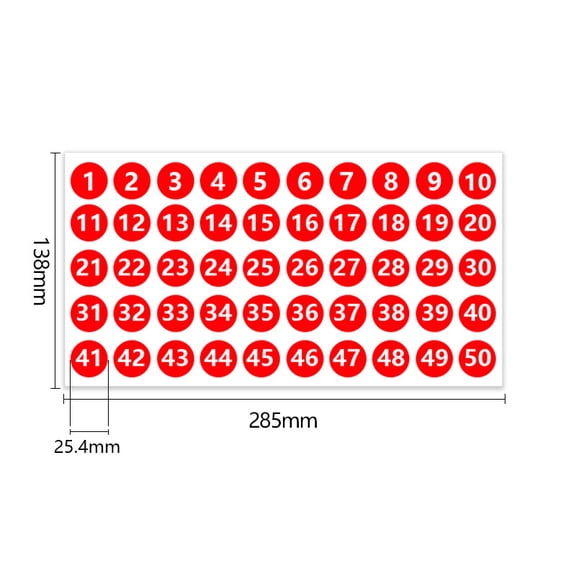 Firefly Hope 10 Sheets 1 Inch Round Vinyl Labels, Red Consecutive 1-50 Number Decals, Self-Adhesive Stickers for Office, Classroom, Storage & Inventory Marking