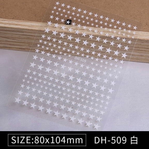 Firefly Hope 10 Sheets 3D Sparkle Five Pointed Star Nail Decals, Self-Adhesive Shimmer Transfer Motifs, DIY Manicure Adornment Supplies for Custom Nail Tip Styling, White
