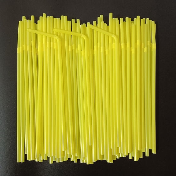 Firefly Hope 100Pcs 8.2 Inch Flexible Bendable Plastic Drinking Straws, Disposable Fancy Party Straws for Birthday, Holiday & Event DecorationsYellow