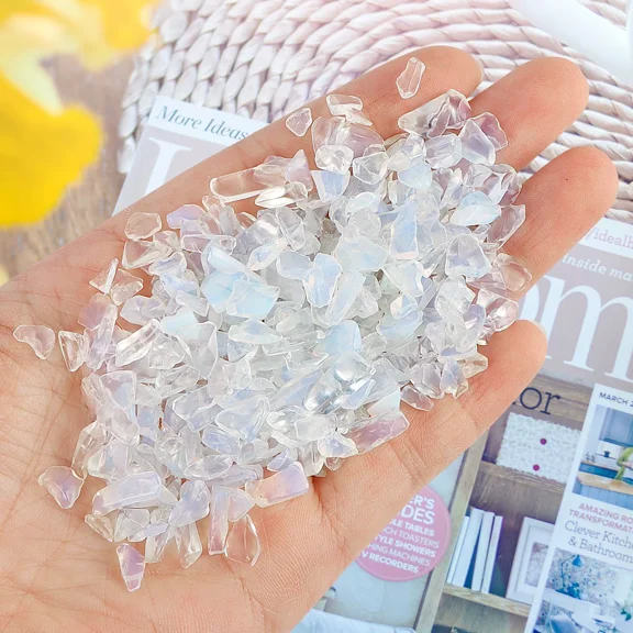 Firefly Hope 100g 3-5mm Assorted Irregular Shaped Quartz Crystal Chips, Crushed Tumbled Polished Decorative Rocks for Succulents, Aquarium, Betta Fish Tank Gravel, Vase Filler & DIY Crafts, S5