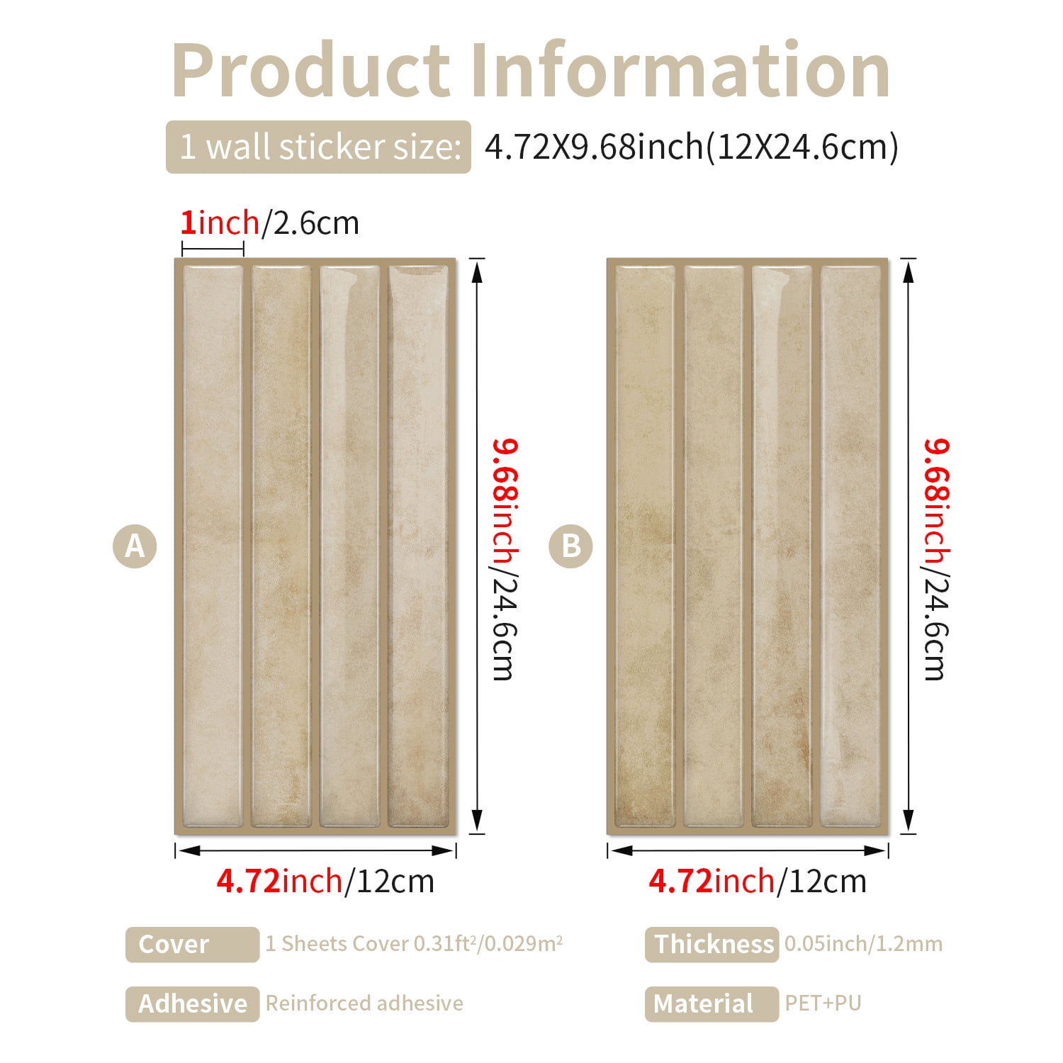 Firefly Hope 12-Sheet 9.7"×4.7" Stacked 3D Handmade Look Peel and Stick Backsplash, Waterproof Self-Adhesive Wall Tiles for Kitchen & Bathroom DIY Decor, Beige