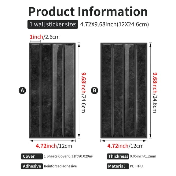 Firefly Hope 12-Sheet 9.7"4.7" Stacked 3D Handmade Look Peel and Stick Backsplash, Waterproof Self-Adhesive Wall Tiles for Kitchen & Bathroom DIY Decor, Black