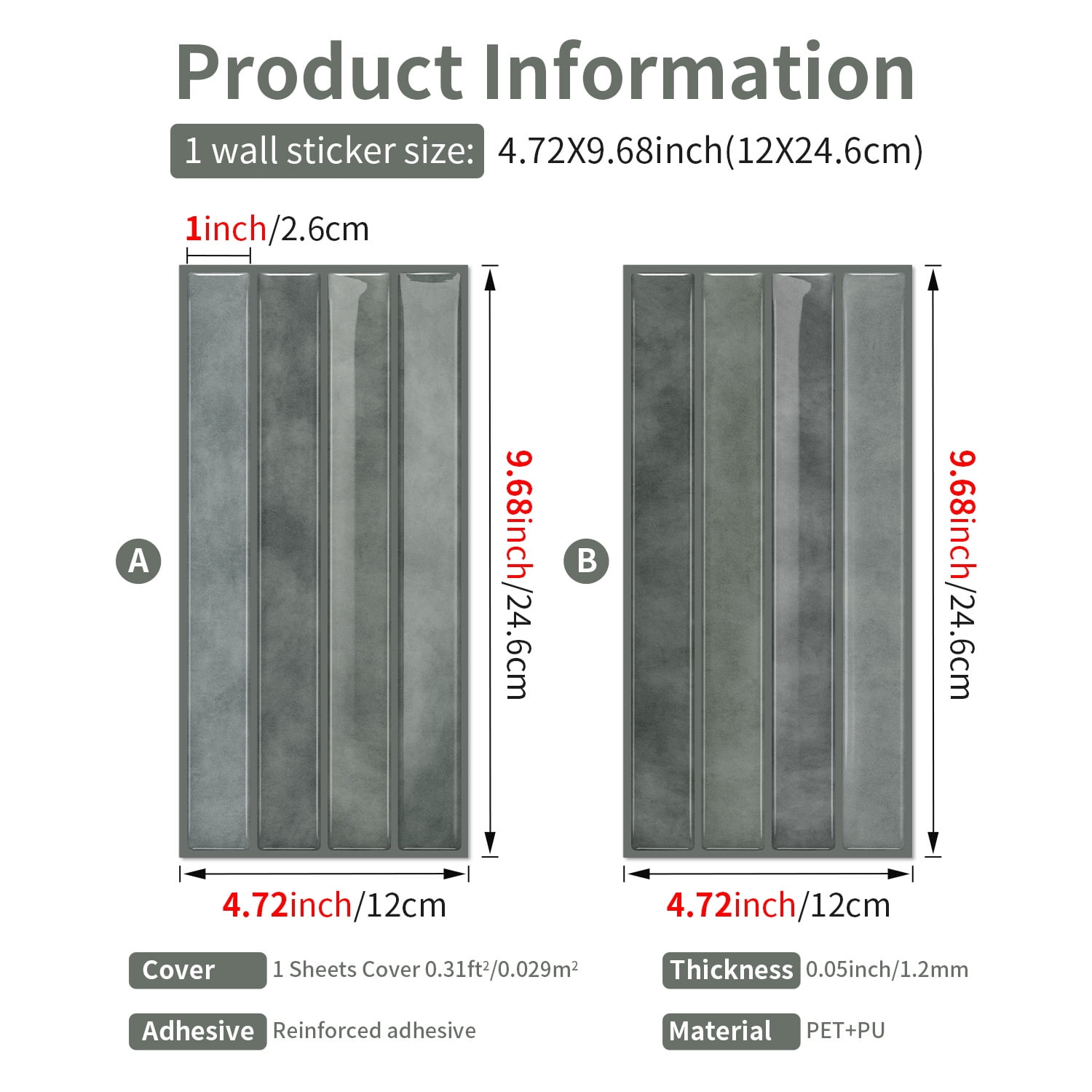Firefly Hope 12-Sheet 9.7"×4.7" Stacked 3D Handmade Look Peel and Stick Backsplash, Waterproof Self-Adhesive Wall Tiles for Kitchen & Bathroom DIY Decor, Grey