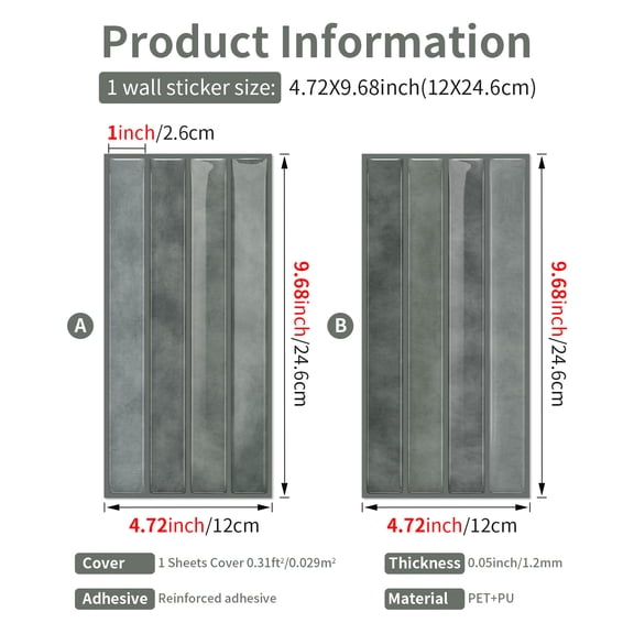 Firefly Hope 12-Sheet 9.7"4.7" Stacked 3D Handmade Look Peel and Stick Backsplash, Waterproof Self-Adhesive Wall Tiles for Kitchen & Bathroom DIY Decor, Grey