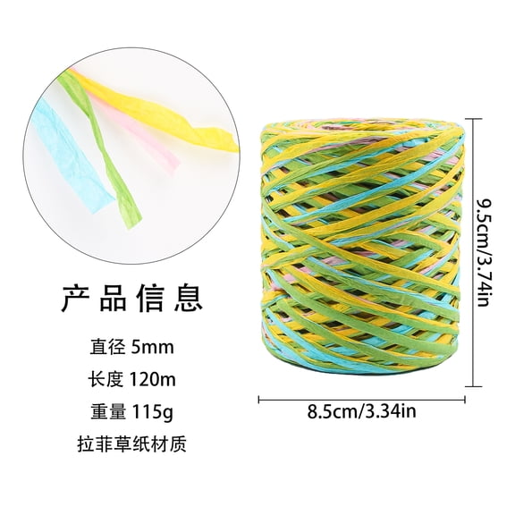 Firefly Hope 120m/394ft 4Ply Raffia Paper Craft Ribbon, Pink/Green/Yellow/Blue Kraft String for Gift Wrapping & DIY Craft Supplies