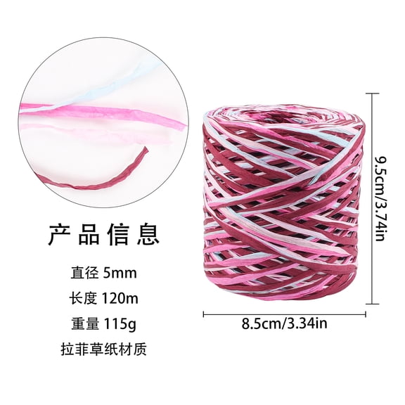 Firefly Hope 120m/394ft 4Ply Raffia Paper Craft Ribbon, Pink/Red/Rose/Blue Kraft String for Gift Wrapping & DIY Craft Supplies