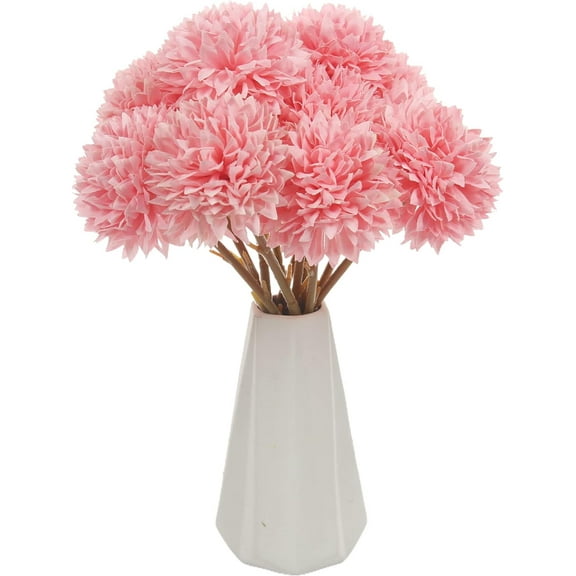 Firefly Hope 12Pcs Artificial Chrysanthemum Flowers, Ball-Shaped Faux Blooms, Fall Flowers for Christmas Decor (Pink)