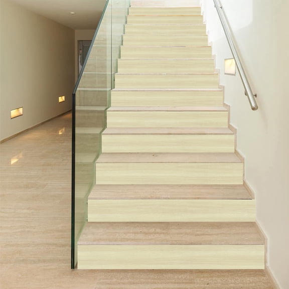 Firefly Hope 13 Pcs 39.37"7.09" Vintage Faux Wood Grain Stair Riser Stickers, Waterproof Wear-Resistant Peel and Stick Decals for Home, Office & Commercial DIY Decor, Beige