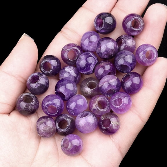 Firefly Hope 15 Pcs 12mm Round Natural Gemstone Loose Beads, 5mm Big Hole for DIY Jewelry Making, Bracelets & Macrame Projects, Amethyst