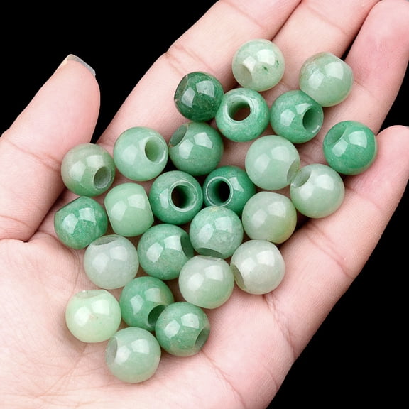 Firefly Hope 15 Pcs 12mm Round Natural Gemstone Loose Beads, 5mm Big Hole for DIY Jewelry Making, Bracelets & Macrame Projects, Aventurine