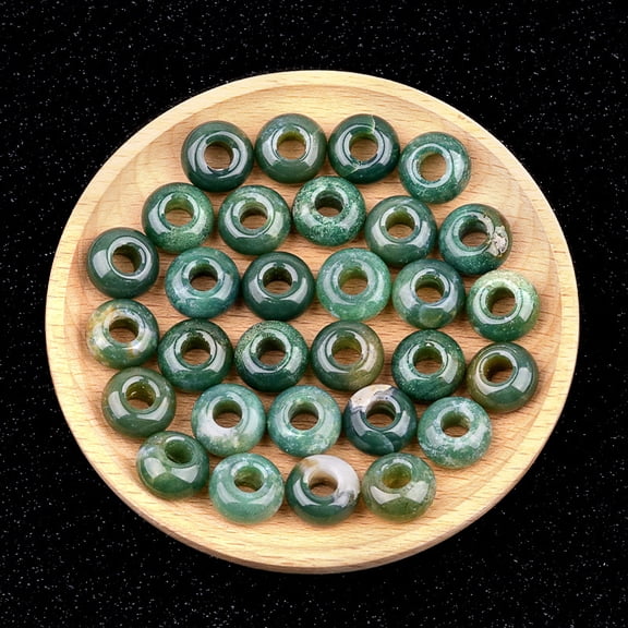 Firefly Hope 15 Pcs 814mm Rondelle Natural Gemstone Loose Beads, Large Hole Beads for DIY Jewelry Making, Bracelets & Macrame Projects, Green Agate