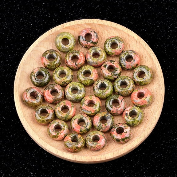 Firefly Hope 15 Pcs 814mm Rondelle Natural Gemstone Loose Beads, Large Hole Beads for DIY Jewelry Making, Bracelets & Macrame Projects, Unalite