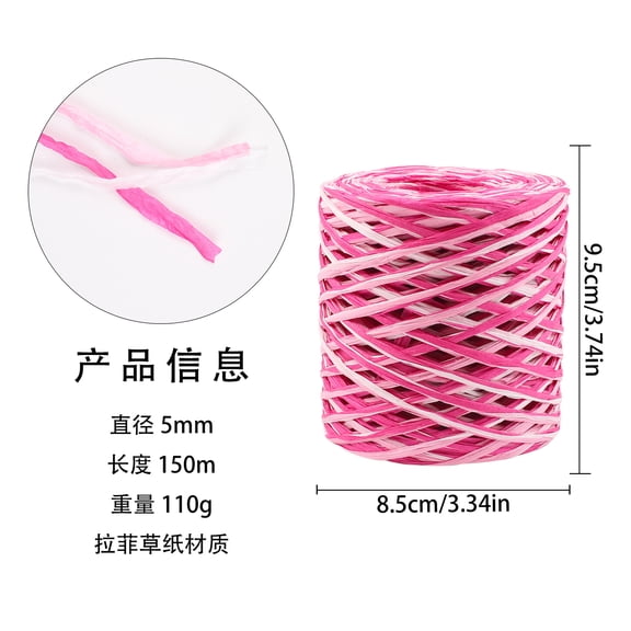 Firefly Hope 150m/492ft 3Ply Raffia Paper Craft Ribbon, Dark Pink/Pink/White Kraft String for Gift Wrapping & DIY Craft Supplies