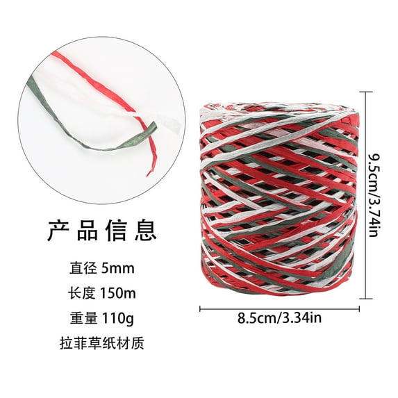 Firefly Hope 150m/492ft 3Ply Raffia Paper Craft Ribbon, Red/Green/White Kraft String for Gift Wrapping & DIY Craft Supplies