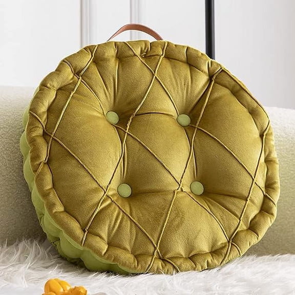Firefly Hope 16" Diamond Pattern Chair Pads with Handle, Plush Velvet Seat Cushion for Dining Chairs, Office Chairs & Hardwood Floors,Round, Green