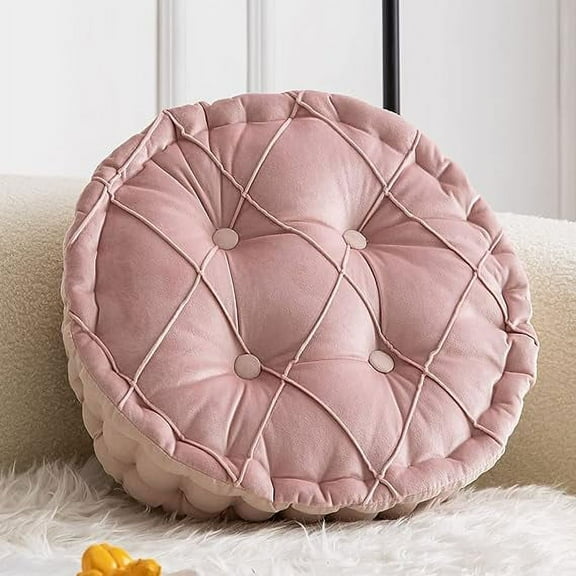 Firefly Hope 16" Diamond Pattern Chair Pads with Handle, Plush Velvet Seat Cushion for Dining Chairs, Office Chairs & Hardwood Floors,Round, Pink