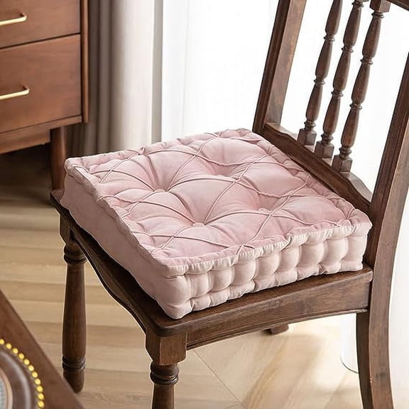 Firefly Hope 16"x16" Diamond Pattern Chair Pads with Handle, Plush Velvet Seat Cushion for Dining Chairs, Office Chairs & Hardwood Floors,Square, Pink