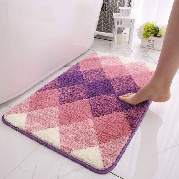 Firefly Hope 16"x24" Fresh Purple Microfiber Shaggy Bath Mat, Non-Skid Absorbent Soft Bathroom Rug