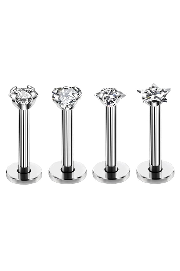 16G 3*6mm Internally Threaded in Lip Rings Stainless Steel Flat Back Nose Rings Studs Tragus Helix Conch Cartilage Lobe Earrings Stud Piercing JewelrySilver A 4PCS