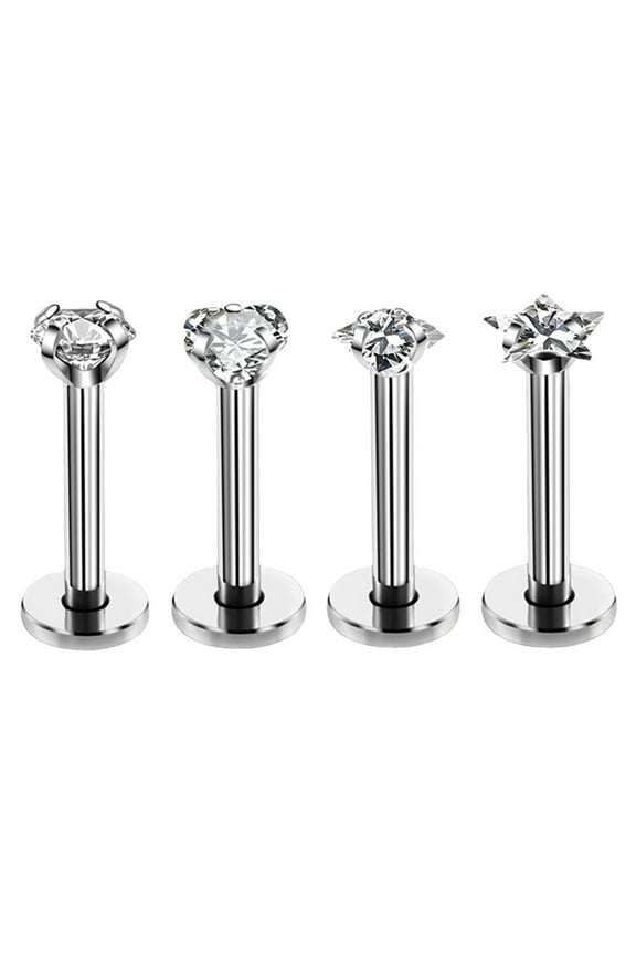 16G 4*8mm Internally Threaded in Lip Rings Stainless Steel Flat Back Nose Rings Studs Tragus Helix Conch Cartilage Lobe Earrings Stud Piercing JewelryWhite E 4PCS