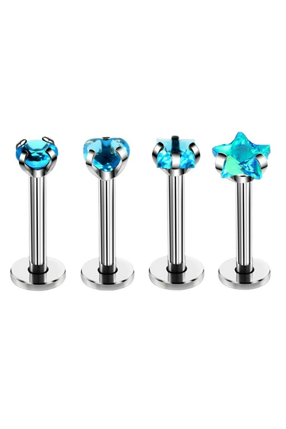 16G 5*8mm Internally Threaded in Lip Rings Stainless Steel Flat Back Nose Rings Studs Tragus Helix Conch Cartilage Lobe Earrings Stud Piercing JewelryBlue F 4PCS