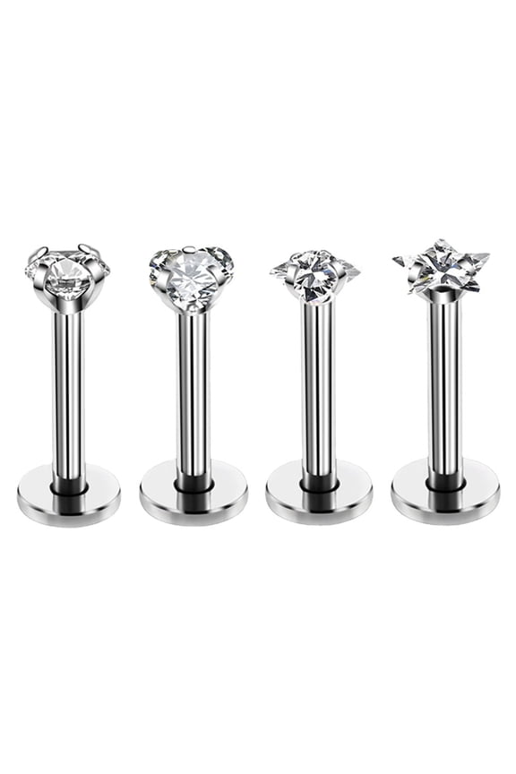 16G 5*8mm Internally Threaded in Lip Rings Stainless Steel Flat Back Nose Rings Studs Tragus Helix Conch Cartilage Lobe Earrings Stud Piercing JewelryWhite F 4PCS
