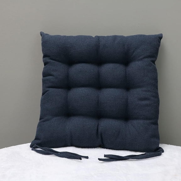 Firefly Hope 18"x18" Navy Blue Square Solid Color Chair Pad with Ties, Cotton Linen Ultra-Comfy Breathable Seat Cushion for Kitchen, Office & Car Seating