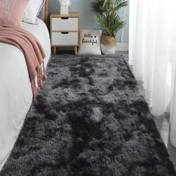 Firefly Hope 19.69x31.5in Tie-Dye Shaggy Runner Rug, Soft Plush Fluffy Indoor Area Rug, Non-Shedding Furry Carpet for Bedroom Hallways & Home Decor, Black