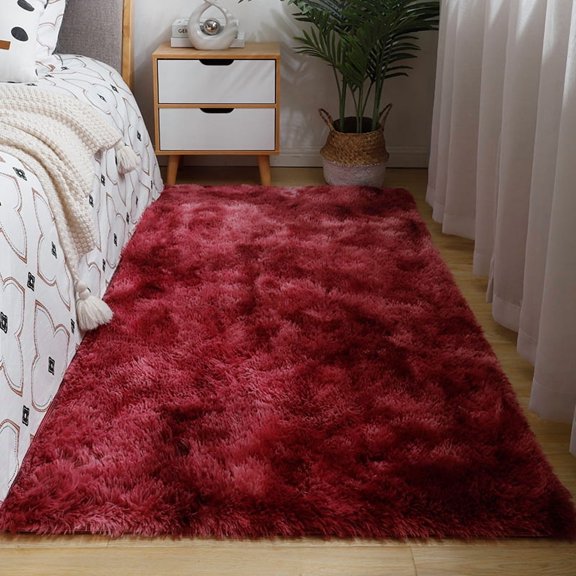 Firefly Hope 19.69x31.5in Tie-Dye Shaggy Runner Rug, Soft Plush Fluffy Indoor Area Rug, Non-Shedding Furry Carpet for Bedroom Hallways & Home Decor, Red&Dark red