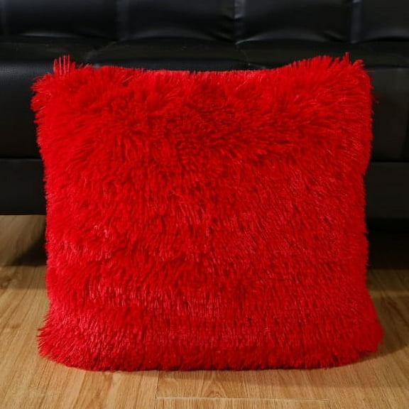 Firefly Hope 1Pcs 17*17in Soft Short Plush Decorative Pillow - Home Accent Cushion for Sofa & Bedside Decoration, Red