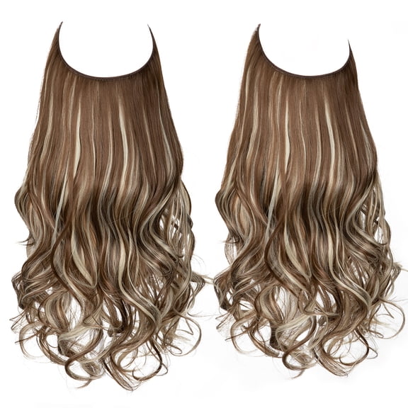Firefly Hope 1Pcs 18 Inch Invisible Wire Hair Extensions for Women, No Clips Long Wavy Curly Synthetic Hairpiece, Adjustable Transparent Headband, D